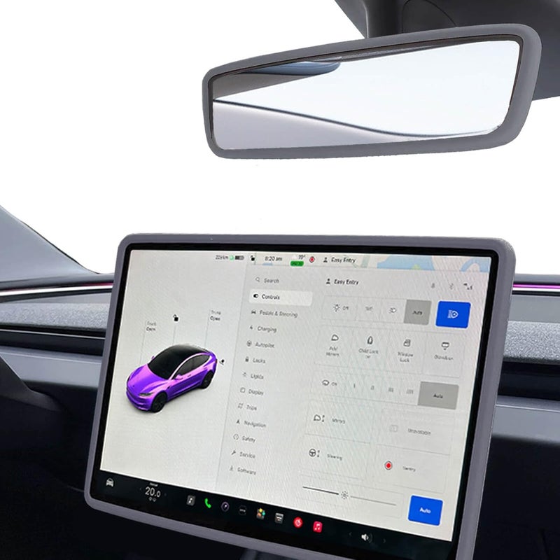 Yeapop 2Pcs Silicone Protector Frames of Screen and Rear View Mirror for Tesla Model 3 2024 Highland and Model Y 2025 Juniper. (Gray) - Image 1